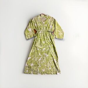 Vintage Lime Green Kiyomi Hawaii Silk Blend Maxi Kaftan Dress Made In USA Size S
